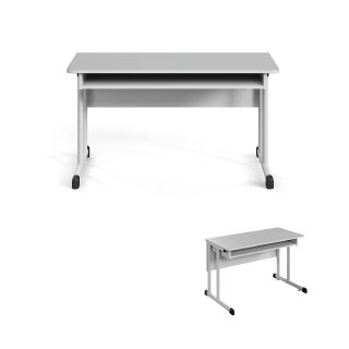 Стіл учнівський 2-місний лабораторний, з полицею, З КРІПЛЕННЯ ДО ПІДЛОГИ, 1200х600х760 мм, АНШАР ГРУП (100306)